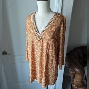 NWT Soft Surroundings Orange Melon Print with Beaded V-Neckline